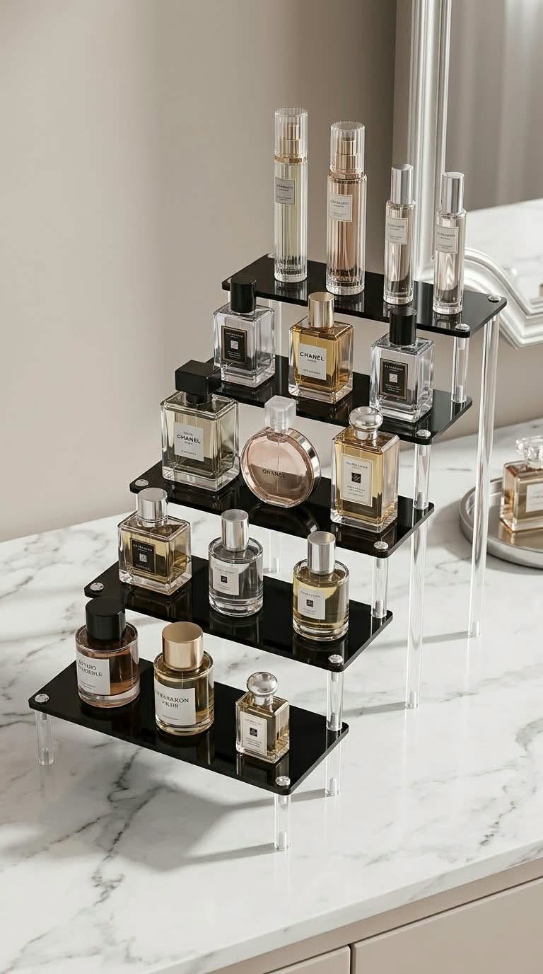 Acrylic Cosmetic Organizer,Transparent Storage Rack with Tiered Display Stand for Perfume Display and Makeup Tool Showcase