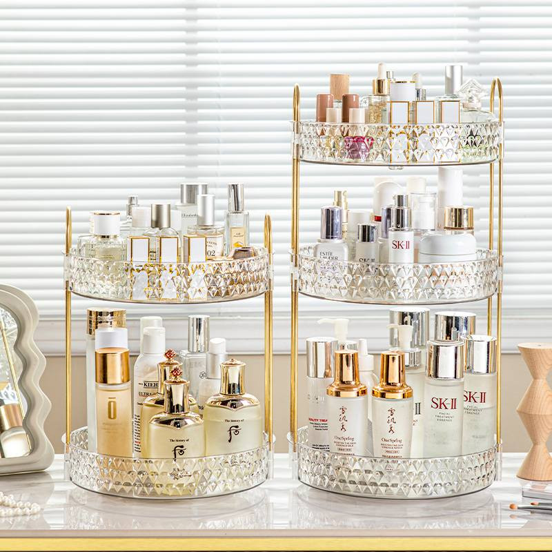 Diamond Pattern 360° Rotated Transparent Makeup Storage Organiser.