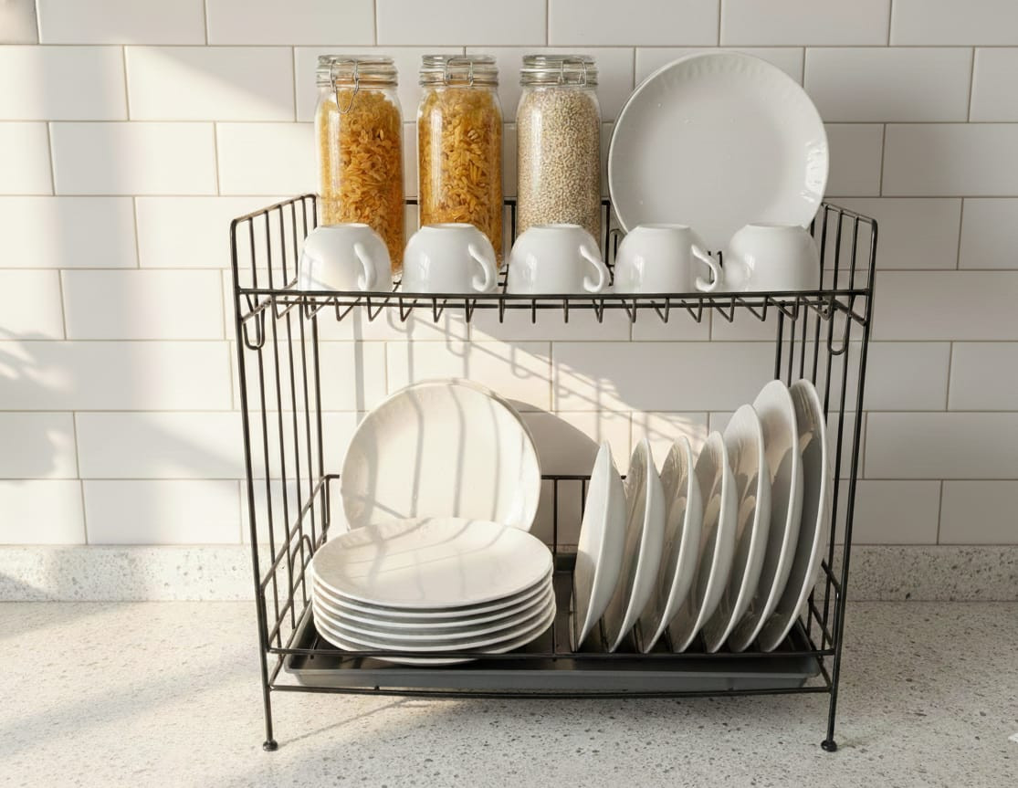 প্রিমিয়াম ব্ল্যাক মেটাল ডিশ র‍্যাক