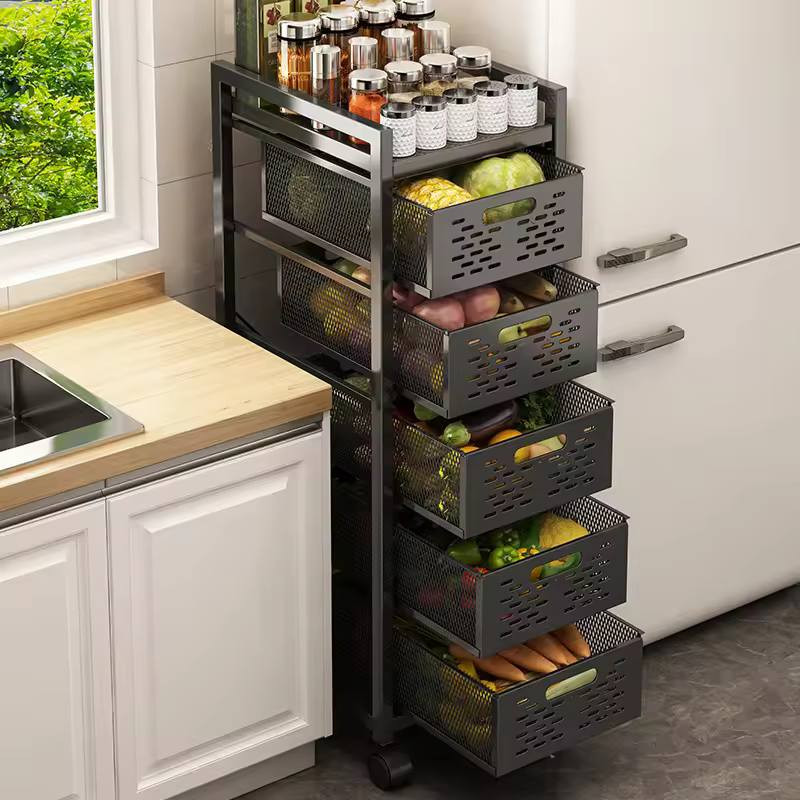 5 Layer Multifunctional Drawer-Type Vegetable Storage Trolley Rack