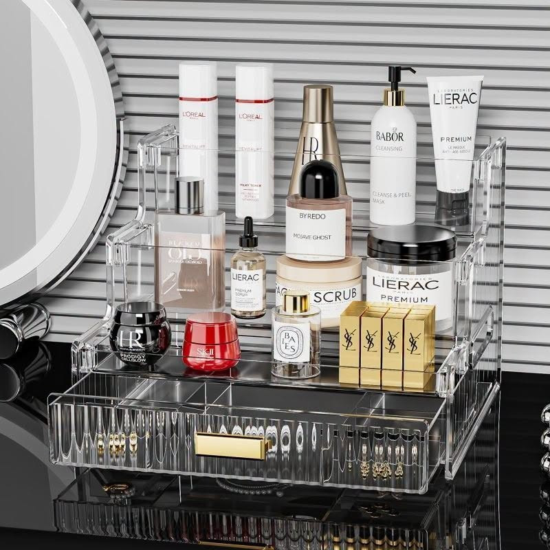3 Layer Acrylic Perfume Organiser With Drawer