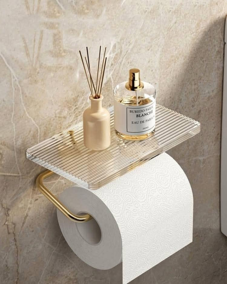 Luxury Gold Toilet Paper Holder with Shelf No Punching Acrylic Roll Paper Holder Tissue Hanger Bathroom Accessories Bathroom