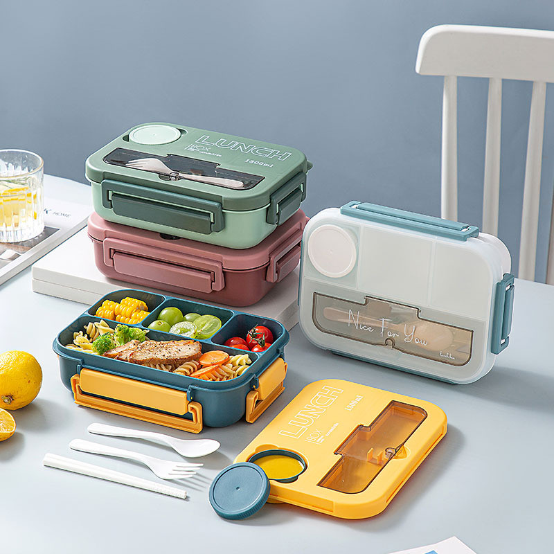 Portable Office Lunch Box Dual Tier Leak-Proof Compartments Microwave-Safe Plastic Food Containers for On-The-Go Tiffin Box