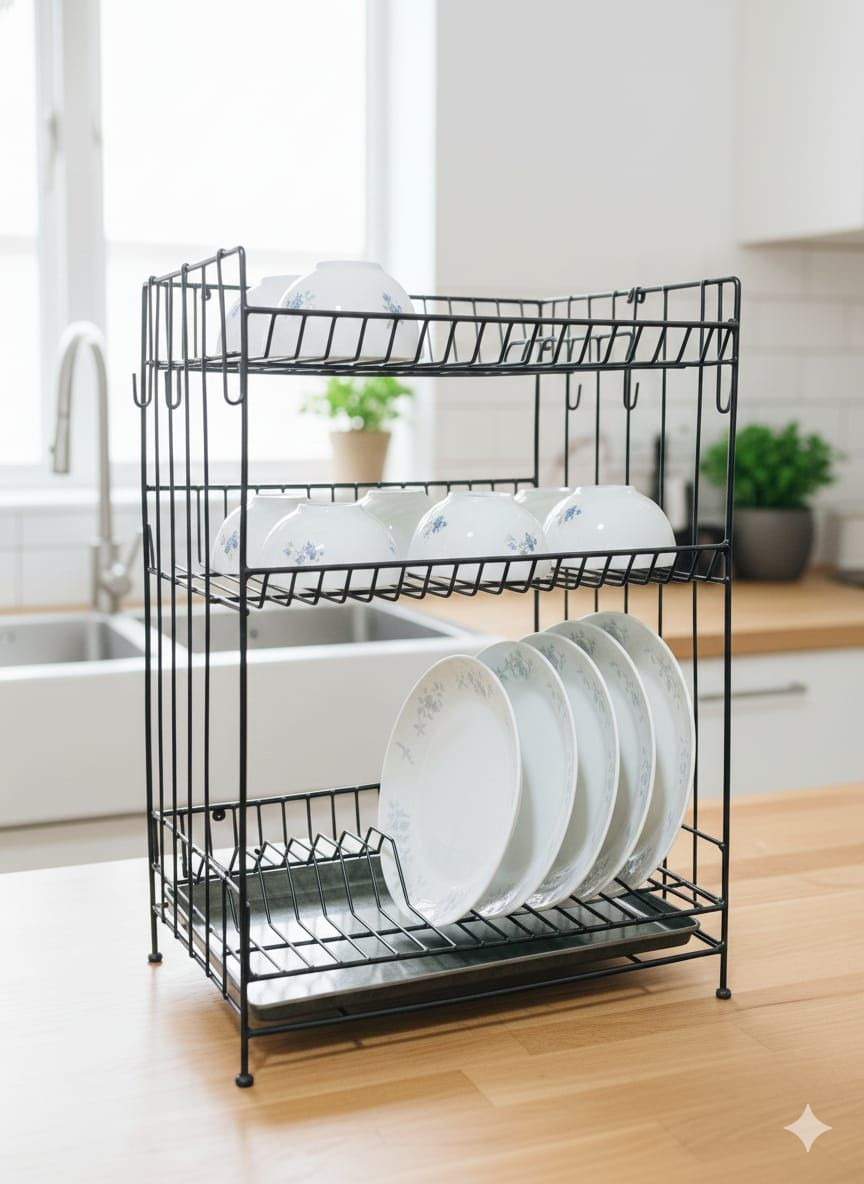 প্রিমিয়াম কোয়ালিটি ৩-স্তর বিশিষ্ট কিচেন ডিস ড্রেনিং র‍্যাক (৩ লেয়ার)