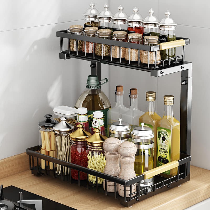 Adjustable 2 Layer Multifunctional Kitchen Cabinet Rack