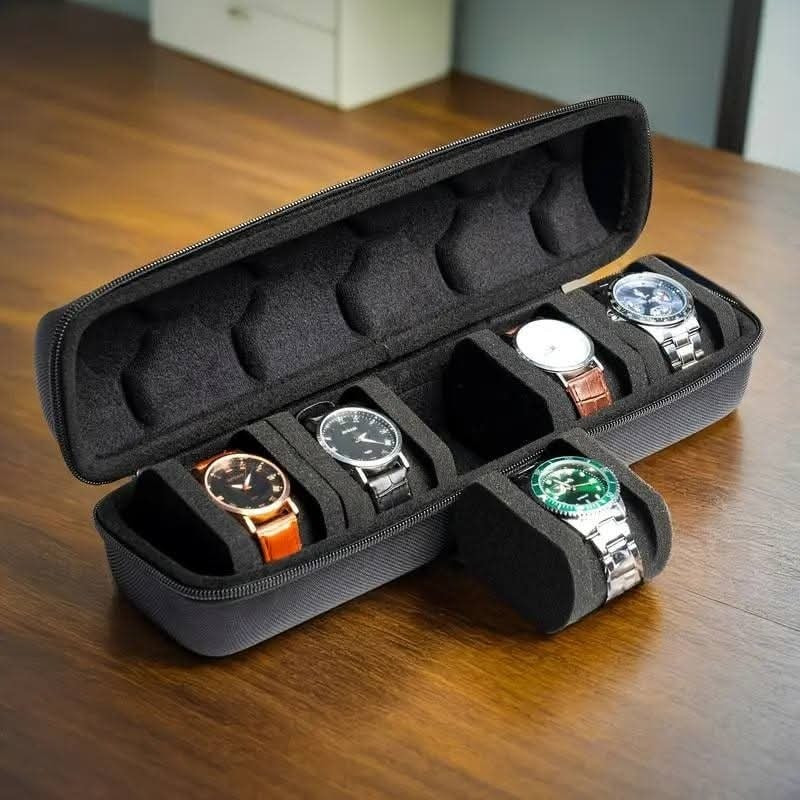 5-Slot Watch Travel Box, Hard Shell with Soft Pillow & Handle, for Men Women