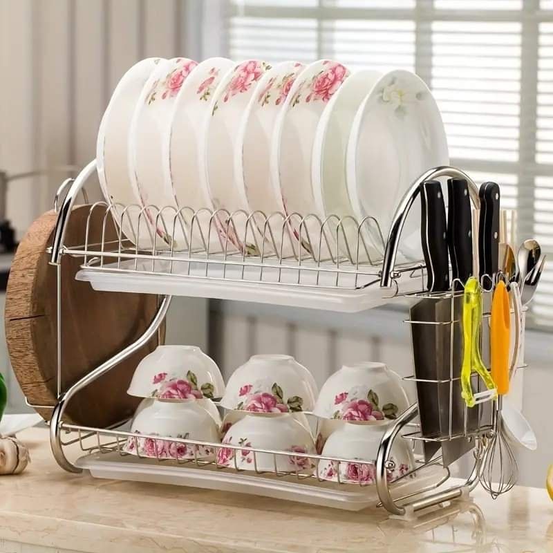 2 Layer Dish Drainer Kitchen Rack