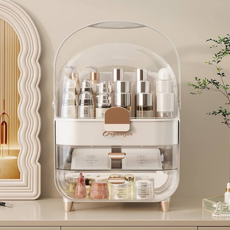 Portable Skincare Dust & Water Proof Transparent Large Capacity Vanity Makeup Storage Box With Handle