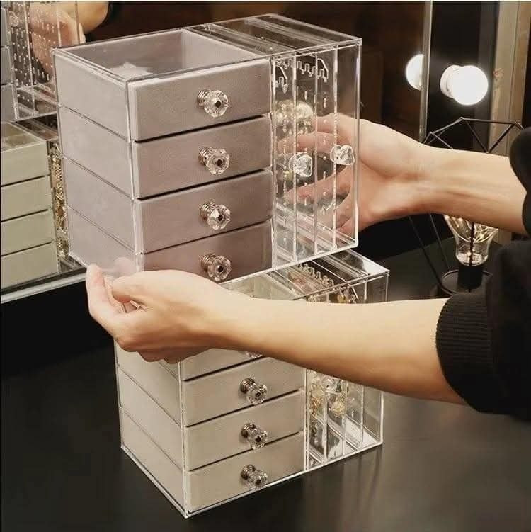 Clear Jewellery Display Organizer Earrings Ring Necklace Bracelet Stand Holder Acrylic Jewelry Storage Box with Velvet Drawer